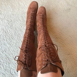 Suede Jeffrey Campbell Tan Knee-High Boots, size 7